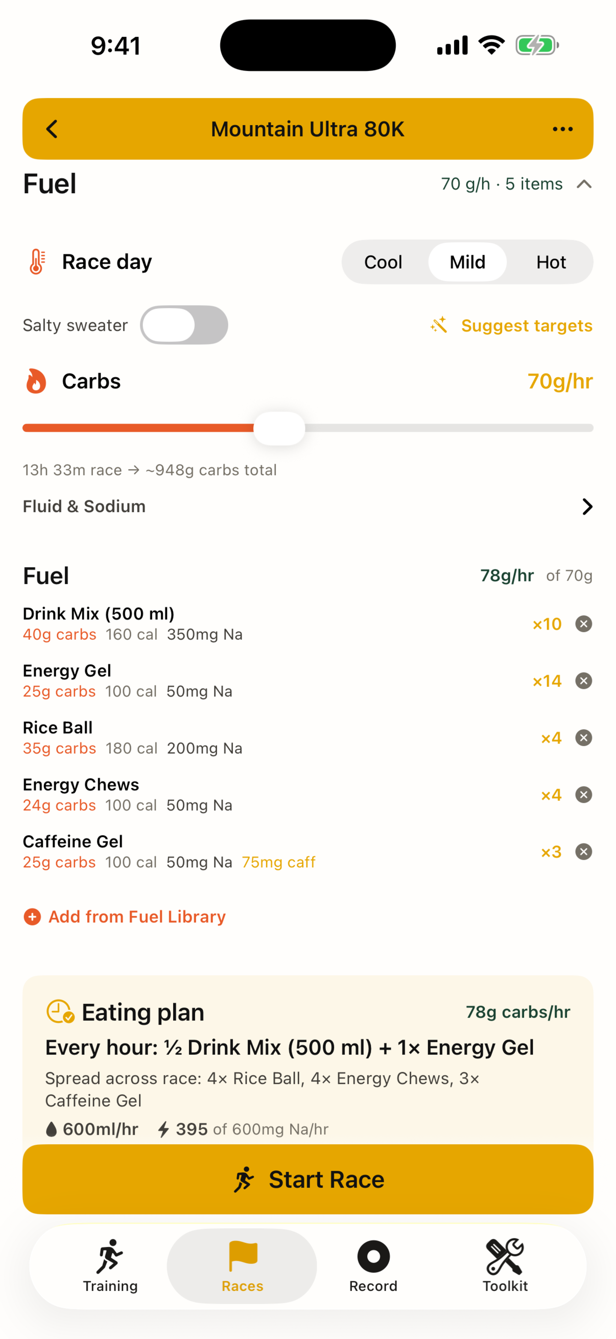 Fuel plan built from hourly targets
